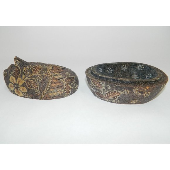 Poplier Batik Fabric Wood Mask Trinket Box Container Indonesian Eclectic - Picture 5 of 15